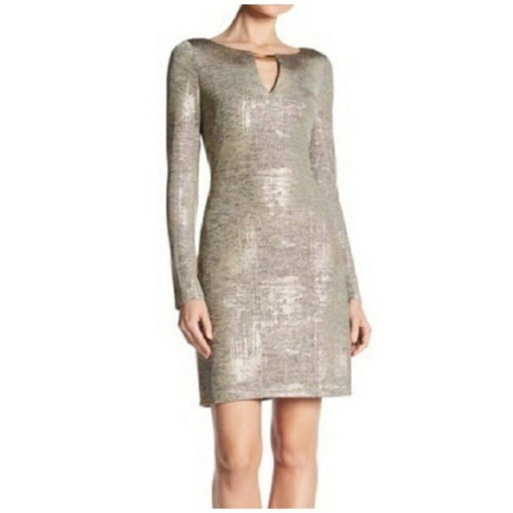 Vince Camuto Women Metallic Long Sleeve Cocktail Dress Size 6